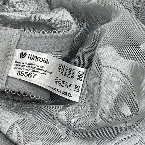 Wacoal 85567 Lace Underwire Bra 36C Silver Floral Embroidery Design Adjustable S - Picture 3 of 4